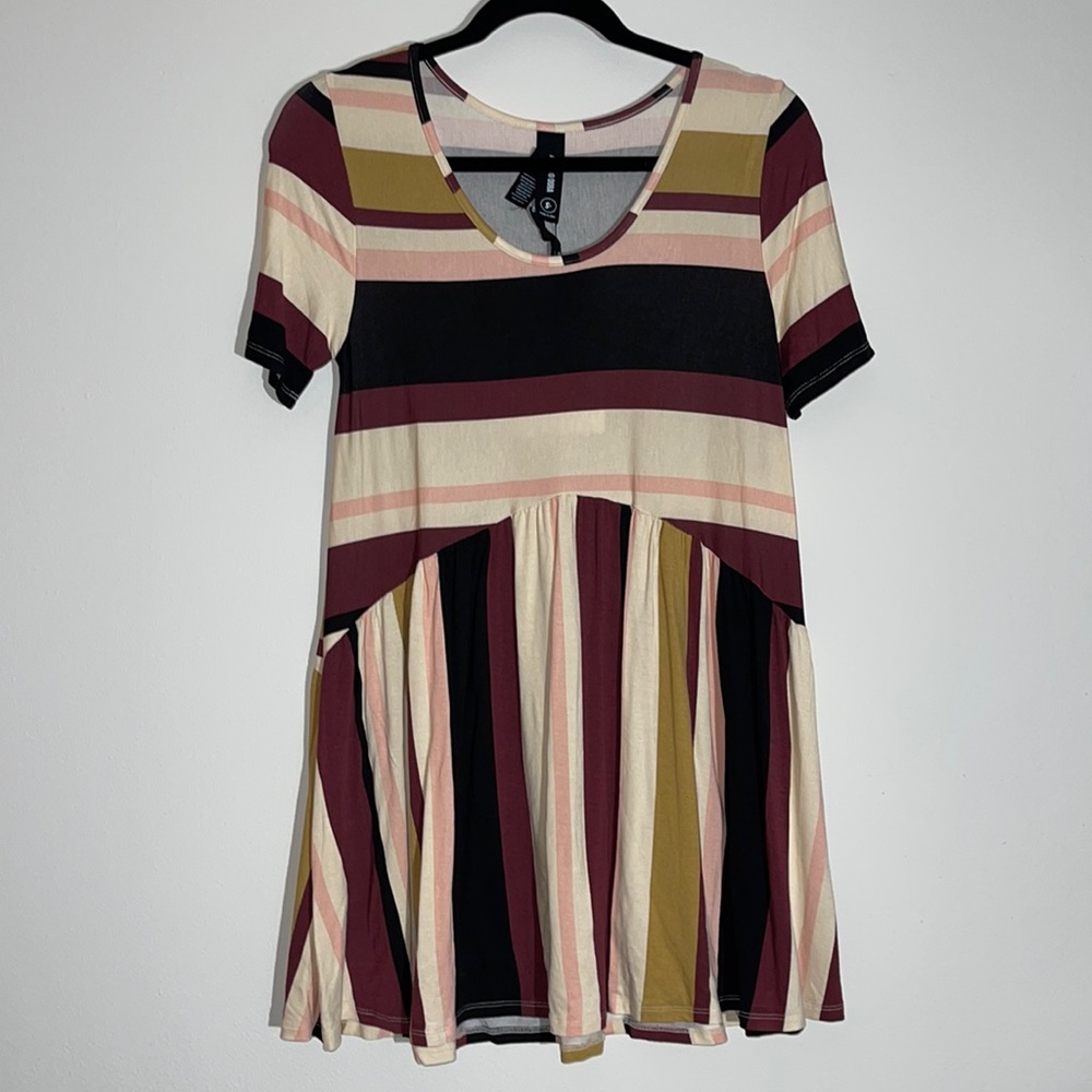 Agnes & Dora Muse Dress Size S – Varied Stripe, Short Sleeve Swing Tunic, NWT